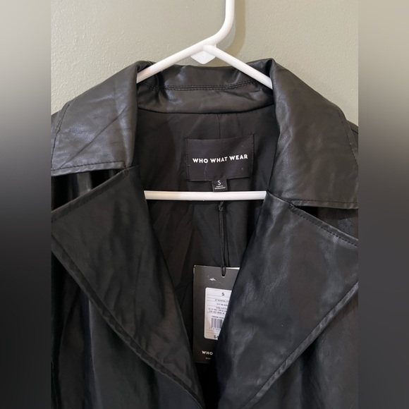 Who What Wear Faux Leather Jacket small Black Open Biker Sweater Wide Sleeves - Picture 2 of 5